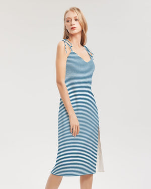 Seaside Breeze Striped Tie Strap Split Dress
