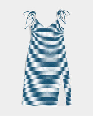 Seaside Breeze Striped Tie Strap Split Dress