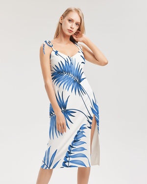 Seaside Breeze Palm Tie Strap Split Dress