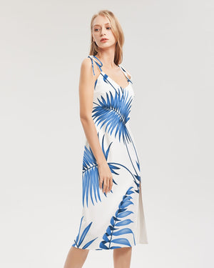 Seaside Breeze Palm Tie Strap Split Dress