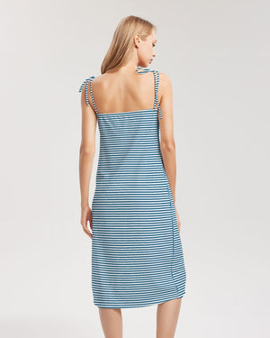 Seaside Breeze Striped Tie Strap Split Dress