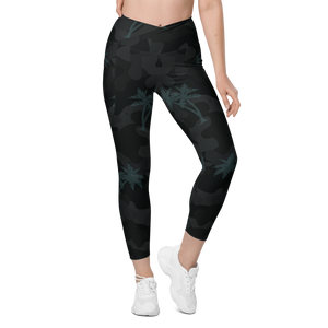 CoastFlex Crossover Palm Camo Leggings with Dual Pockets