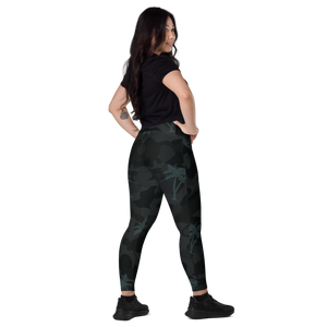 CoastFlex Crossover Palm Camo Leggings with Dual Pockets