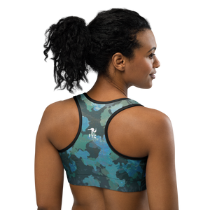 Moisture Wicking Ocean Camo Sports Bra (white & black piping)