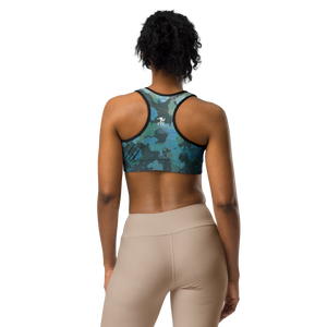 Moisture Wicking Ocean Camo Sports Bra (white & black piping)