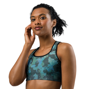 Moisture Wicking Ocean Camo Sports Bra (white & black piping)