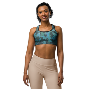 Moisture Wicking Ocean Camo Sports Bra (white & black piping)