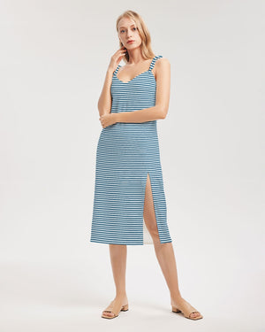 Seaside Breeze Striped Tie Strap Split Dress