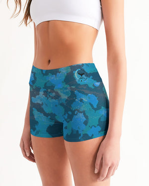 Women's Active Comfort Ocean Camo Mid-Rise Yoga Shorts FIND YOUR COAST CO