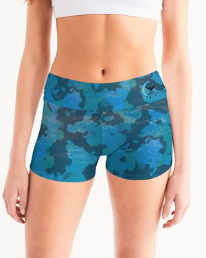 Women's Active Comfort Ocean Camo Mid-Rise Yoga Shorts FIND YOUR COAST CO