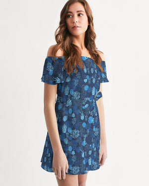 Women's Lightweight Sea Reef Off-Shoulder Belted Dress FIND YOUR COAST CO