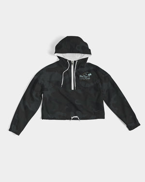 Women's Black Camo Water Resistant Cropped Windbreaker FIND YOUR COAST CO