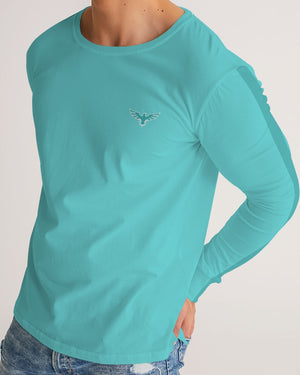 Men's FYC Charter Stripe Flat Teal Long Sleeve Crewneck FIND YOUR COAST CO