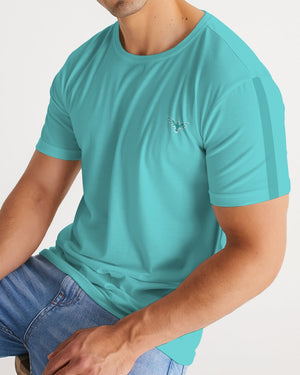 Men's Charter Stripe Performance Crewneck Flat Teal Shirt FIND YOUR COAST CO
