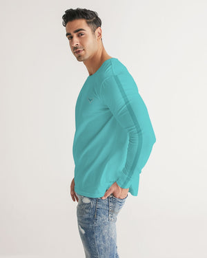 Men's FYC Charter Stripe Flat Teal Long Sleeve Crewneck FIND YOUR COAST CO