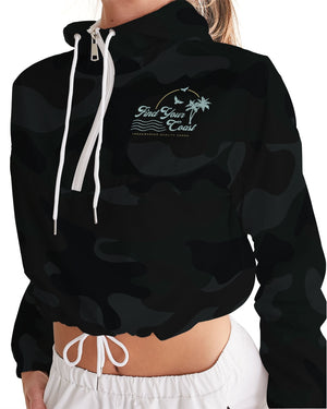 Women's Black Camo Water Resistant Cropped Windbreaker FIND YOUR COAST CO