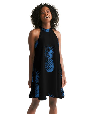 Women's Black Pineapple Casual Halter Dress FIND YOUR COAST CO