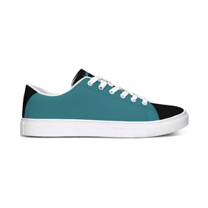 Men's Limited Edition Black and Teal Faux Leather Low Top Sneaker FIND YOUR COAST CO