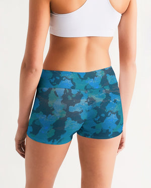 Women's Active Comfort Ocean Camo Mid-Rise Yoga Shorts FIND YOUR COAST CO