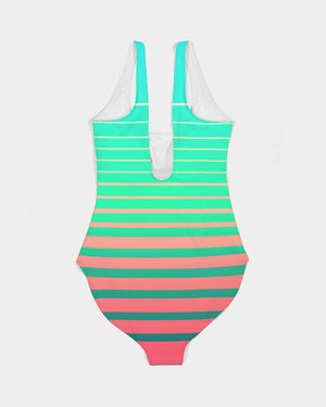 Women's Find Your Coast Lime Street Stripe Padded UPF 50 One-Piece Swimsuit FIND YOUR COAST CO