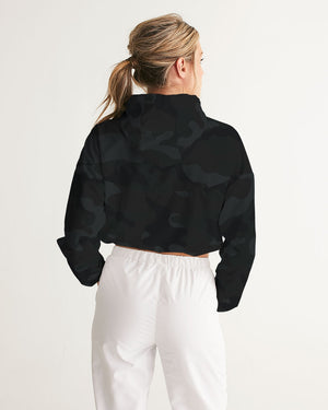 Women's Black Camo Water Resistant Cropped Windbreaker FIND YOUR COAST CO