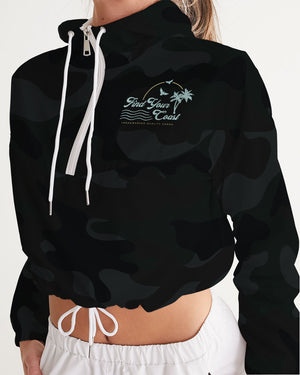 Women's Black Camo Water Resistant Cropped Windbreaker FIND YOUR COAST CO
