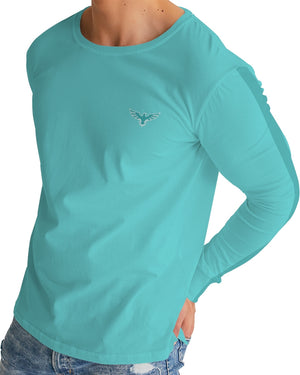 Men's FYC Charter Stripe Flat Teal Long Sleeve Crewneck FIND YOUR COAST CO
