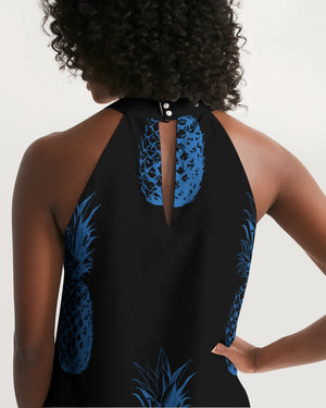 Women's Black Pineapple Casual Halter Dress FIND YOUR COAST CO