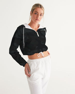 Women's Black Camo Water Resistant Cropped Windbreaker FIND YOUR COAST CO