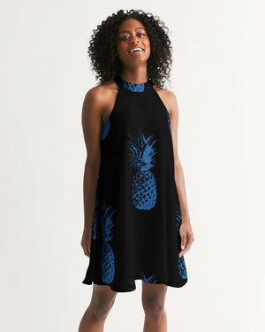 Women's Black Pineapple Casual Halter Dress FIND YOUR COAST CO