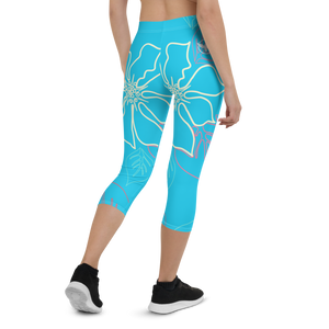 Women's All Day Comfort Baby Blue A L O H A Capri Leggings FIND YOUR COAST CO