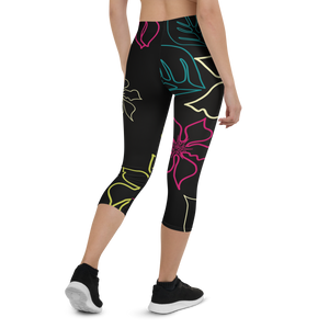 Women's All Day Comfort Black Aloha Capri Leggings FIND YOUR COAST CO
