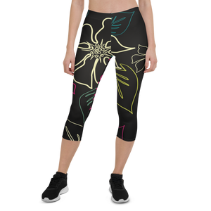 Women's All Day Comfort Black Aloha Capri Leggings FIND YOUR COAST CO