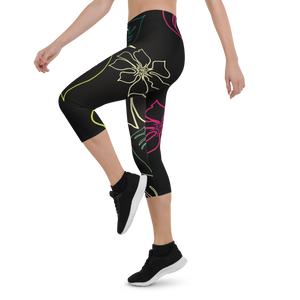 Women's All Day Comfort Black Aloha Capri Leggings FIND YOUR COAST CO