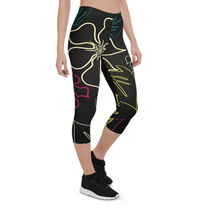 Women's All Day Comfort Black Aloha Capri Leggings FIND YOUR COAST CO