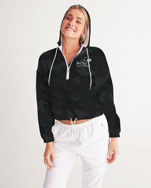 Women's Black Camo Water Resistant Cropped Windbreaker FIND YOUR COAST CO