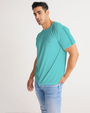 Men's Charter Stripe Performance Crewneck Flat Teal Shirt FIND YOUR COAST CO