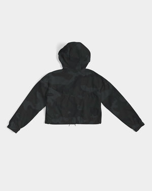 Women's Black Camo Water Resistant Cropped Windbreaker FIND YOUR COAST CO