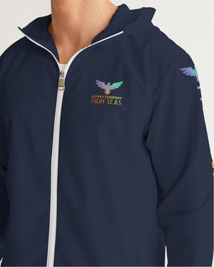 Men's FYC High Seas Navy Water Resistant Lightweight Hooded Windbreaker FIND YOUR COAST CO