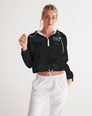 Women's Black Camo Water Resistant Cropped Windbreaker FIND YOUR COAST CO
