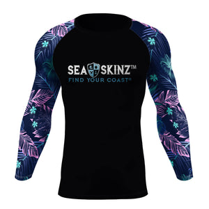 Men's Find Your Coast Floral Sleeve Sea Skinz Performance Rash Guard UPF 40+ FIND YOUR COAST CO