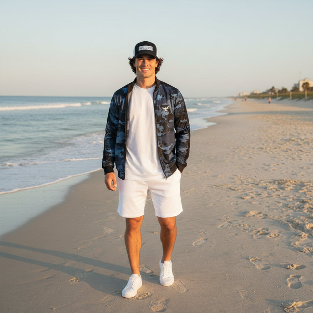 Men&#39;s Coast Camo Track Jacket w/Striped-Sleeve