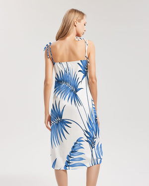 Seaside Breeze Palm Tie Strap Split Dress