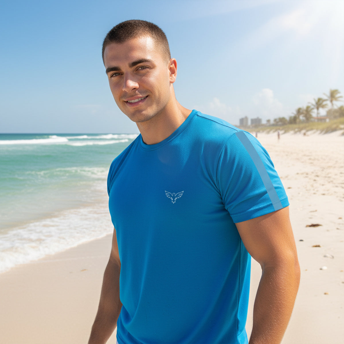 Men's Charter Stripe Performance Crewneck Pacific Blue Shirt