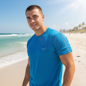 Men's Charter Stripe Performance Crewneck Pacific Blue Shirt