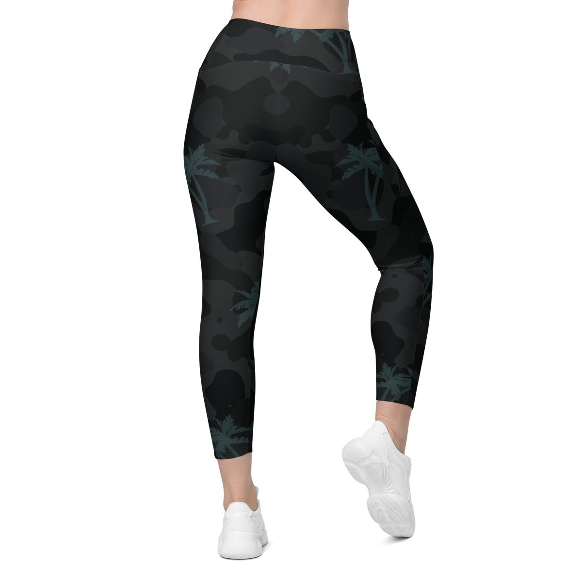 CoastFlex Crossover Palm Camo Leggings with Dual Pockets