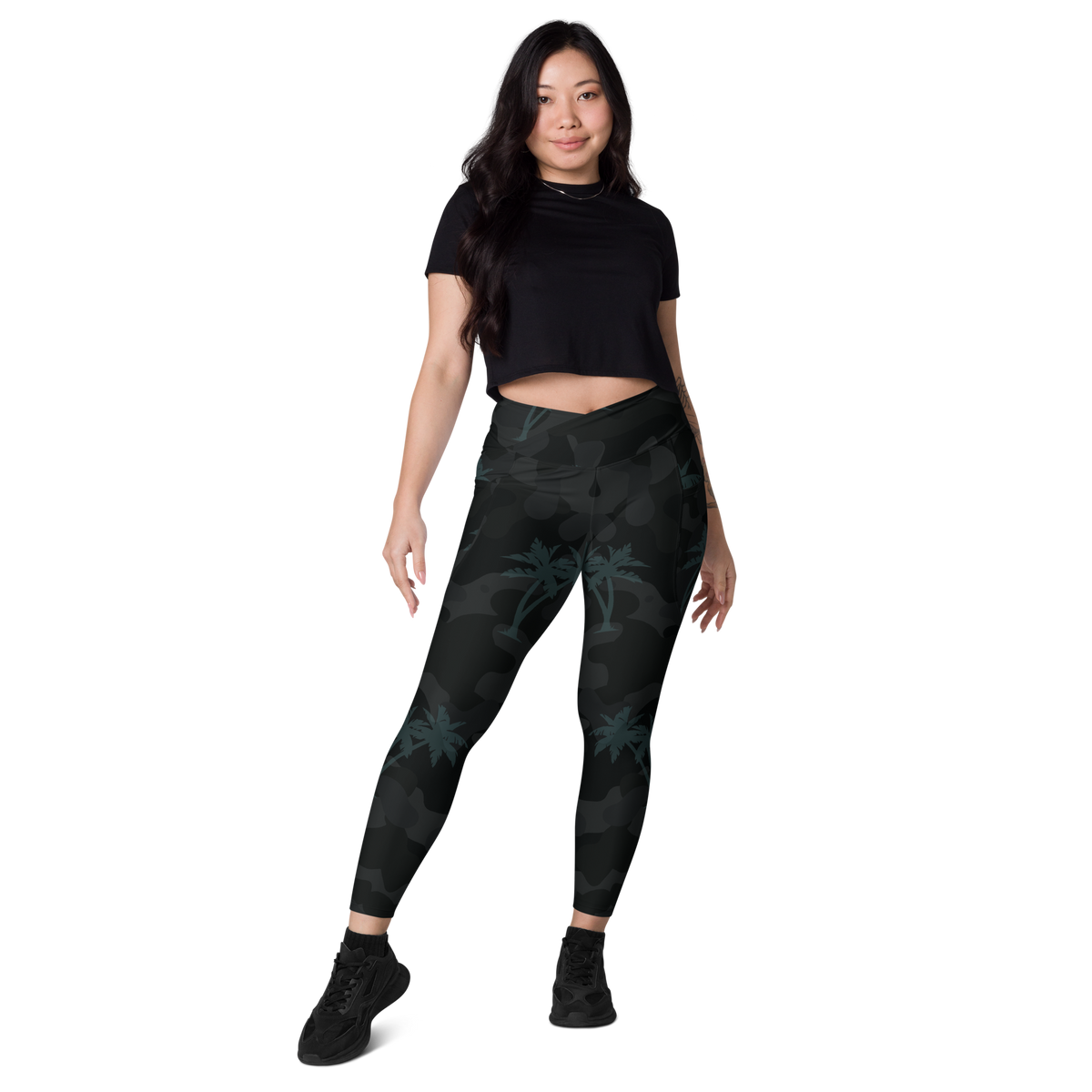 CoastFlex Crossover Palm Camo Leggings with Dual Pockets