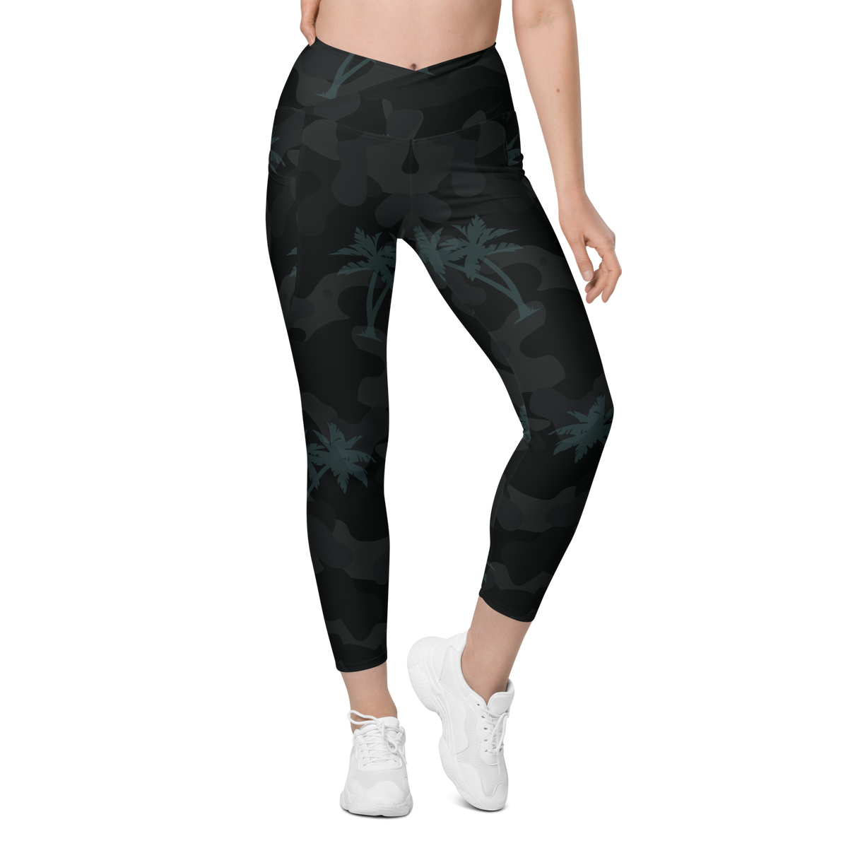 CoastFlex Crossover Palm Camo Leggings with Dual Pockets