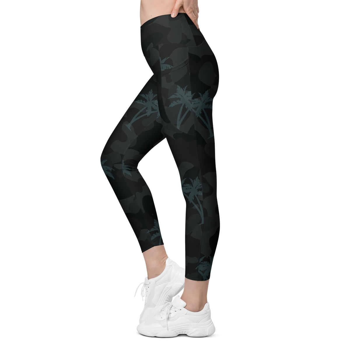 CoastFlex Crossover Palm Camo Leggings with Dual Pockets