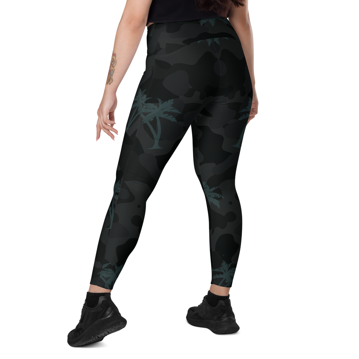 CoastFlex Crossover Palm Camo Leggings with Dual Pockets